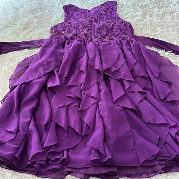 Charming Mia Juliana Girls Purple Ruffle Party Dress w/ Lace & Bow – Size 16 - Picture 10 of 15